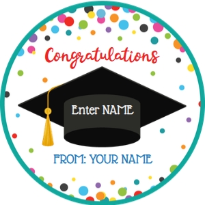 congrats-grad hat-confetti-teal-round design preview
