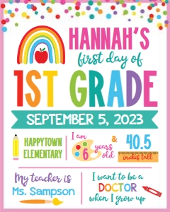 first day of school-apple rainbow-white-editable design preview