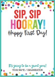 sip sip hooray happy 1st day-confetti teal-gift card holder design preview