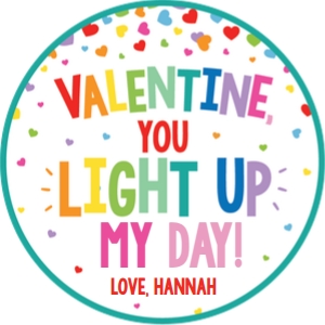 light up my day valentine-hearts-rainbow-teal-round design preview