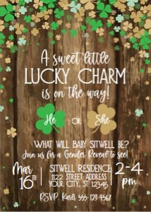 st patricks day gender reveal-wood-green and gold-editable design preview