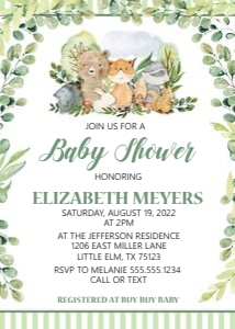Invitation Baby Forest Woodland Animals design preview