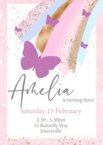 A6 Invitation size: Flutterby Dreams Invitations