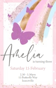 Reg Vistaprint size: Flutterby Dreams Invitations