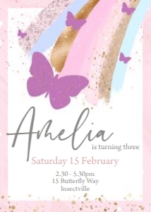 5x7 Inch Invitation size: Flutterby Dreams Invitations