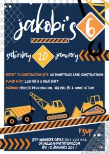 A6 Invitation size: Construction Crew Invitations