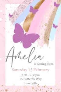 4x6 Inch Invitation size: Flutterby Dreams Invitations
