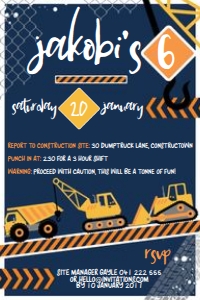 4x6 Inch Invitation size: Construction Crew Invitations