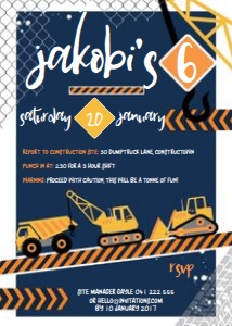 5x7 Inch Invitation size: Construction Crew Invitations
