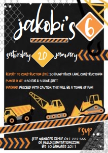 A6 Invitation size: Construction Crew Invitations