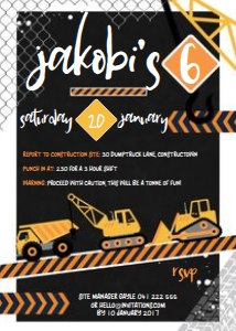 5x7 Inch Invitation size: Construction Crew Invitations