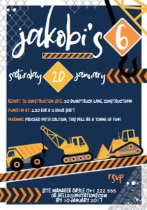 A5 Invitation size: Construction Crew Invitations