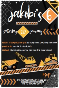 4x6 Inch Invitation size: Construction Crew Invitations