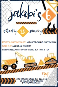 4x6 Inch Invitation size: Construction Crew Invitations