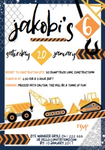 A5 Invitation size: Construction Crew Invitations