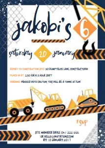5x7 Inch Invitation size: Construction Crew Invitations