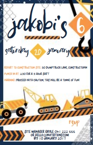 Reg Vistaprint size: Construction Crew Invitations