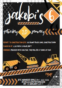 A5 Invitation size: Construction Crew Invitations