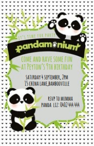 Lge Vistaprint size: Pandamonium Invitations