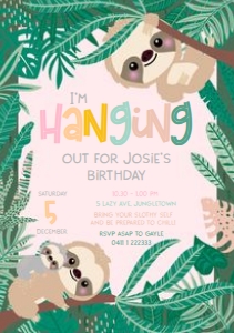 A5 Invitation size: Swinging Sloth Invitations