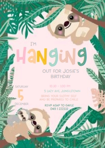 A6 Invitation size: Swinging Sloth Invitations