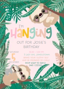 5x7 Inch Invitation size: Swinging Sloth Invitations