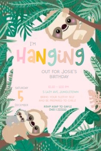 4x6 Inch Invitation size: Swinging Sloth Invitations
