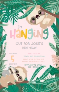 Lge Vistaprint size: Swinging Sloth Invitations