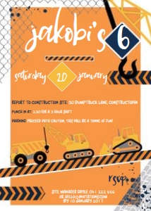 Construction Invitations orange 5x7: Construction Crew Invitations