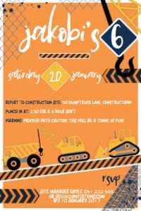Construction Crew Orange 4x6: Construction Crew Invitations