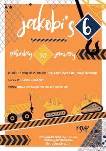 Construction orange A5 Invitation: Construction Crew Invitations