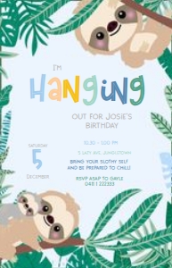 Sloth Reg Vistaprint Invitation BLUE: Swinging Sloth Invitations BLUE