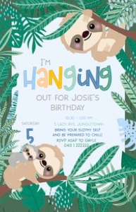 Sloth Lge Vistaprint Size Invitations BLUE: Swinging Sloth Invitations BLUE