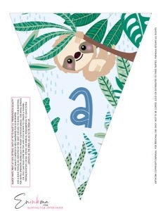 Sloth Bunting LETTER BLUE: Swinging Sloth Banner BLUE