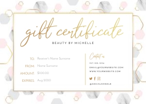 Marble Hexagons Gift Certificate 5x7 A015: Marble Hexagons Gift Certificate 5x7 A015