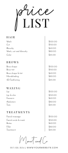 Minimalist Black and White Price List A025 design preview
