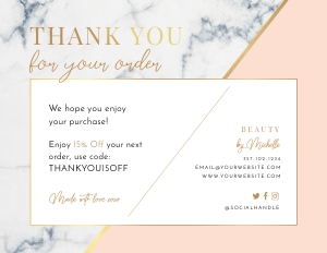 Marble and Peach Thank you card A026: Marble and Peach Thank you card A026