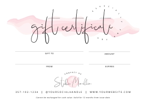Watercolor Cloud Gift Certificate 5x7 A035: Elegant Watercolor Gift Certificate A035