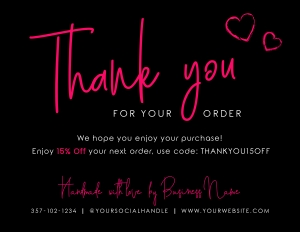 Thank You Card Black and Pink A195: Thank You Card Black and Pink A195