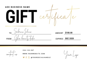 Gift Certificate Black and Gold A072: Gift Certificate Black and Gold A072