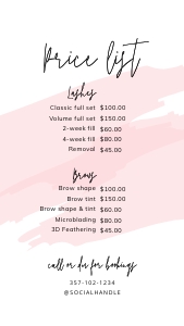 Watercolor Instagram Price List PINK A095: Watercolor Instagram Price List A095
