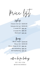 Watercolor Instagram Price List BLUE A095: Watercolor Instagram Price List A095