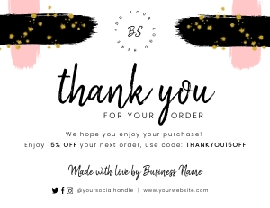 Thank You Card Brush and Glitter A098: Thank You Card Brush and Glitter A098