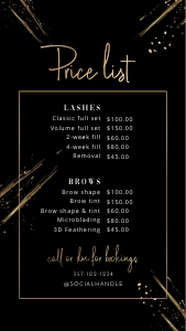 Black & Gold Splash Instagram Price List A103: Black & Gold Instagram Price List A103