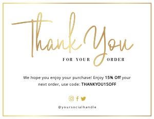 Thank you card Gold Overlay A108: Thank you card Gold Overlay A108