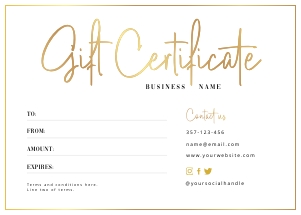 Gift Certificate Gold Overlay A107: Gift Certificate Gold Overlay A107