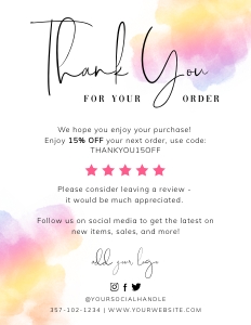Thank You Card Multi Color Ink Splash A124: Thank You Card Multi Color Ink Splash A124