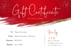 Gift Certificate Watercolour Red and Gold A143: Gift Certificate Watercolour Red and Gold A143