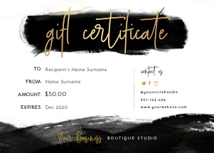 Black Ink and Gold Gift Certificate A162: Black Ink and Gold Gift Certificate A162