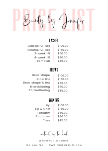 Pastel Pink Price List A183: Pastel Pink Price List A183